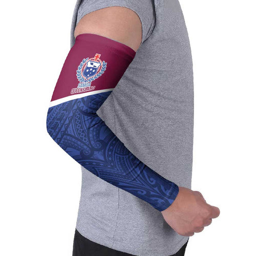 Queensland Samoa Custom Arm Sleeves Maroon-Blue Pacific Polynesian Tribal Pattern - Aussie Hoodie
