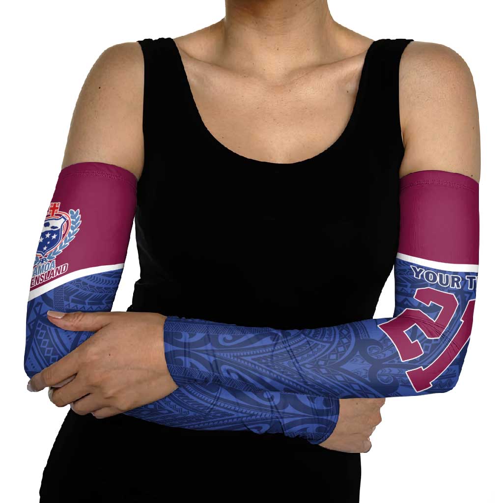Queensland Samoa Custom Arm Sleeves Maroon-Blue Pacific Polynesian Tribal Pattern - Aussie Hoodie