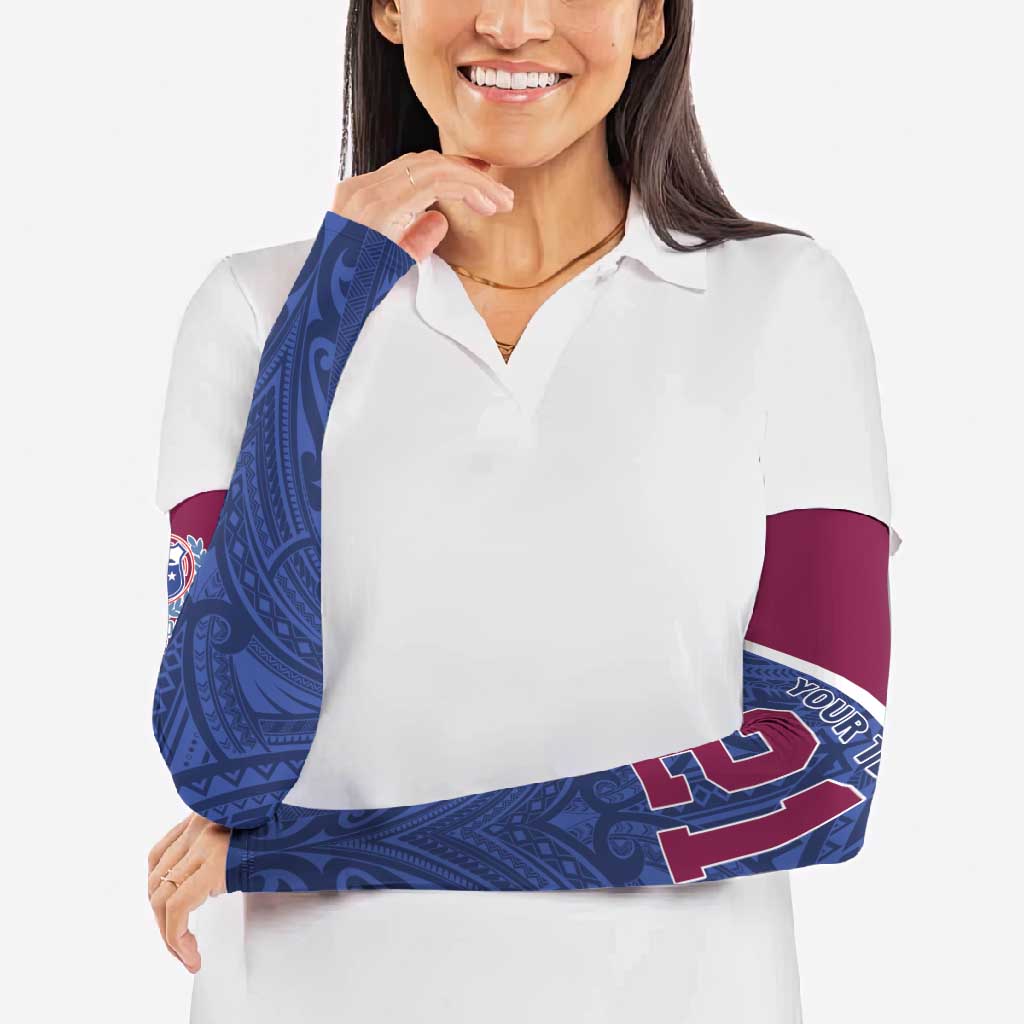 Queensland Samoa Custom Arm Sleeves Maroon-Blue Pacific Polynesian Tribal Pattern - Aussie Hoodie