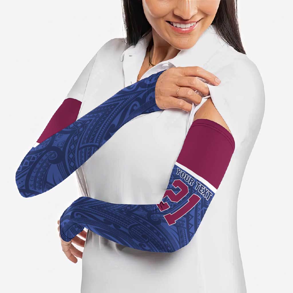 Queensland Samoa Custom Arm Sleeves Maroon-Blue Pacific Polynesian Tribal Pattern - Aussie Hoodie