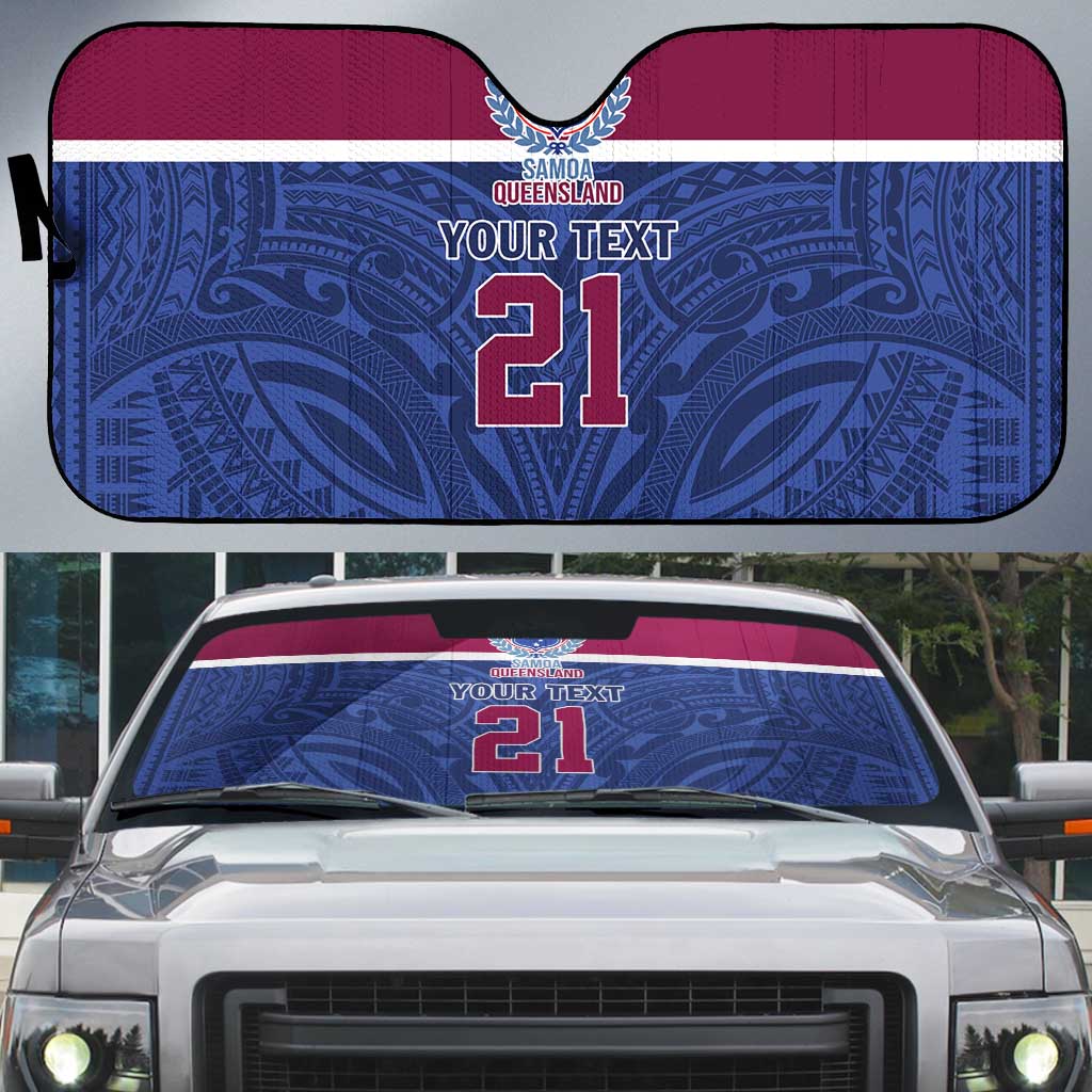 Queensland Samoa Custom Auto Sun Shade Maroon-Blue Pacific Polynesian Tribal Pattern - Aussie Hoodie