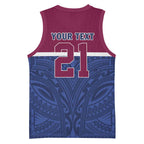 Queensland Samoa Custom Basketball Jersey Maroon-Blue Pacific Polynesian Tribal Pattern - Aussie Hoodie