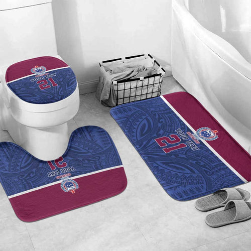 Queensland Samoa Custom Bathroom Set Maroon-Blue Pacific Polynesian Tribal Pattern - Aussie Hoodie