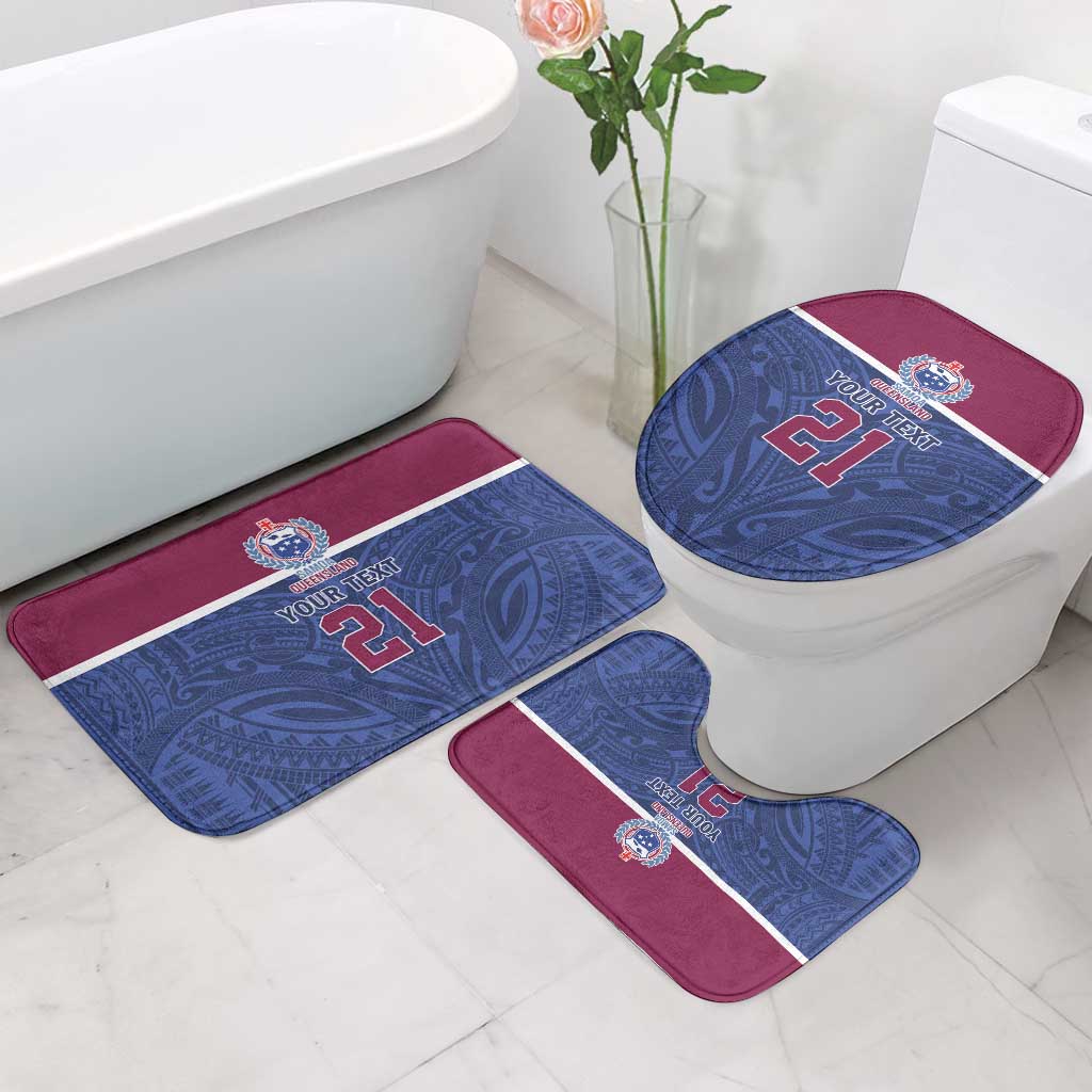 Queensland Samoa Custom Bathroom Set Maroon-Blue Pacific Polynesian Tribal Pattern - Aussie Hoodie