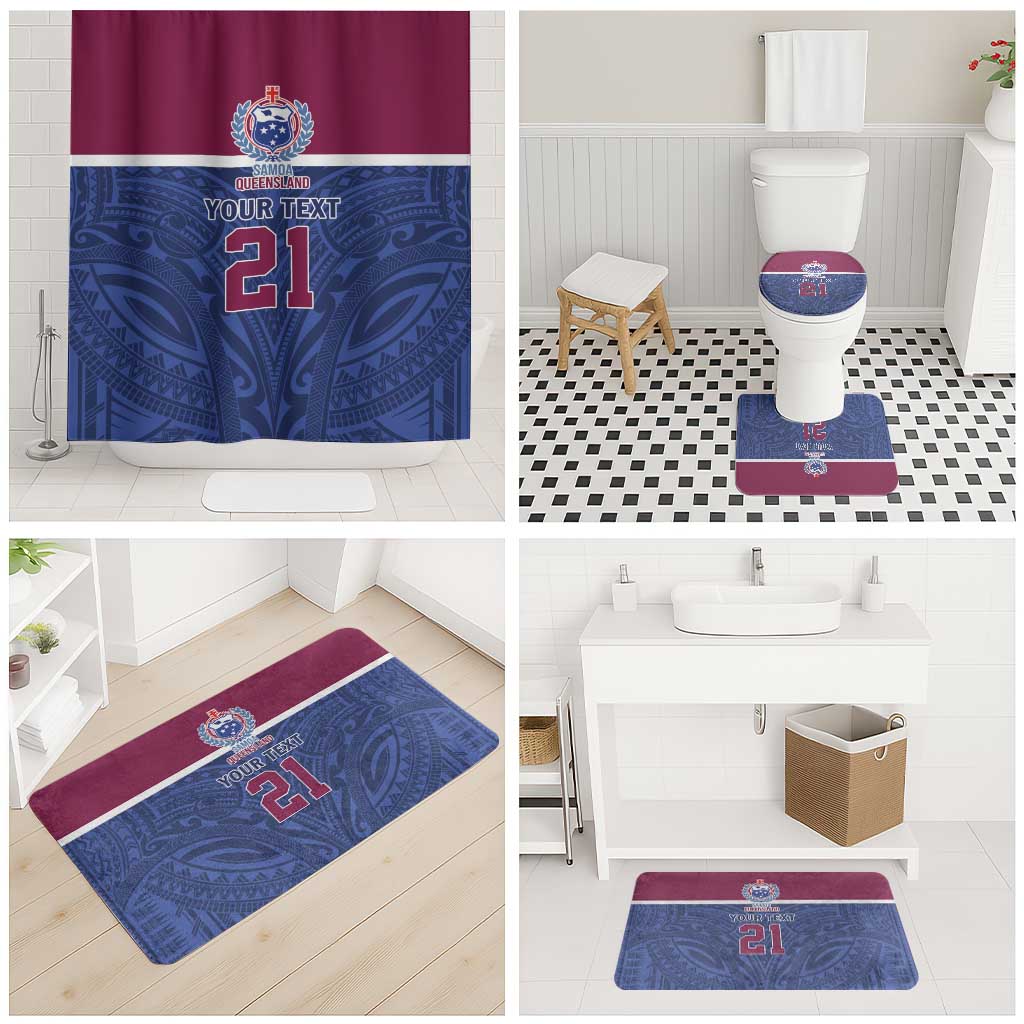 Queensland Samoa Custom Bathroom Set Maroon-Blue Pacific Polynesian Tribal Pattern - Aussie Hoodie