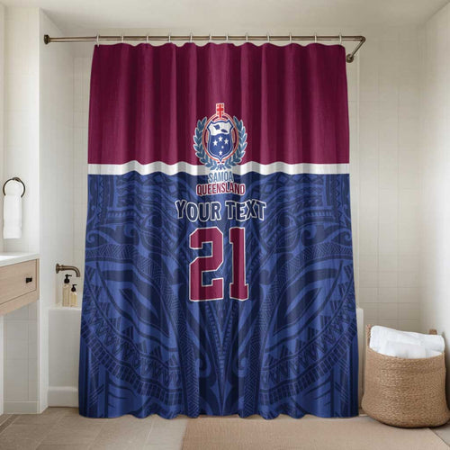 Queensland Samoa Custom Bathroom Set Maroon-Blue Pacific Polynesian Tribal Pattern - Aussie Hoodie