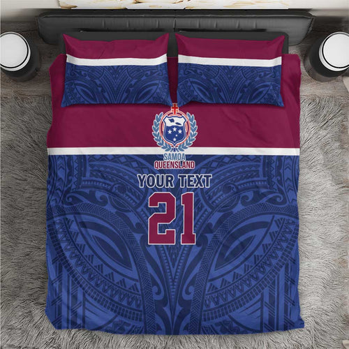 Queensland Samoa Custom Bedding Set Maroon-Blue Pacific Polynesian Tribal Pattern
