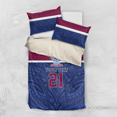 Queensland Samoa Custom Bedding Set Maroon-Blue Pacific Polynesian Tribal Pattern
