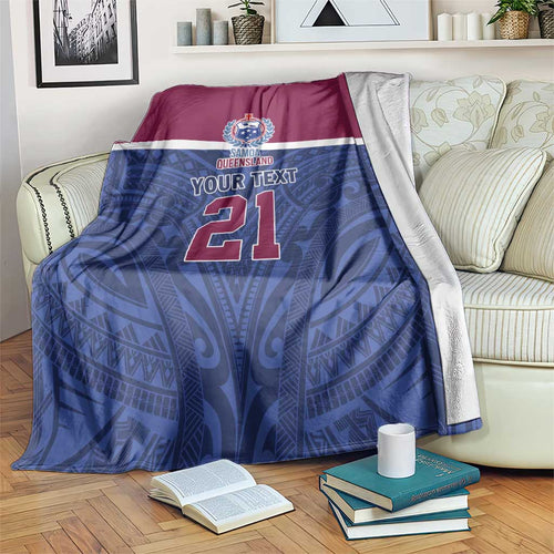 Queensland Samoa Custom Blanket Maroon-Blue Pacific Polynesian Tribal Pattern