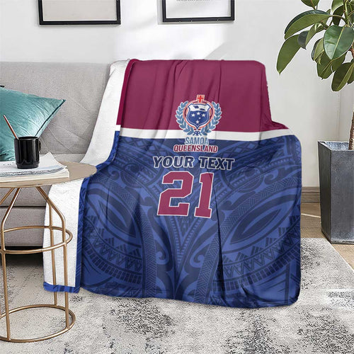 Queensland Samoa Custom Blanket Maroon-Blue Pacific Polynesian Tribal Pattern