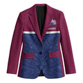 Queensland Samoa Custom Blazer Maroon-Blue Pacific Polynesian Tribal Pattern - Aussie Hoodie