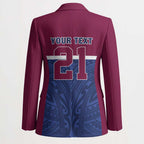 Queensland Samoa Custom Blazer Maroon-Blue Pacific Polynesian Tribal Pattern - Aussie Hoodie