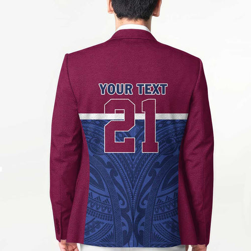 Queensland Samoa Custom Blazer Maroon-Blue Pacific Polynesian Tribal Pattern - Aussie Hoodie