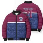 Queensland Samoa Custom Bomber Puffer Jacket Maroon-Blue Pacific Polynesian Tribal Pattern - Aussie Hoodie