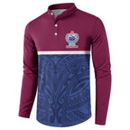 Queensland Samoa Custom Button Sweatshirt Maroon-Blue Pacific Polynesian Tribal Pattern