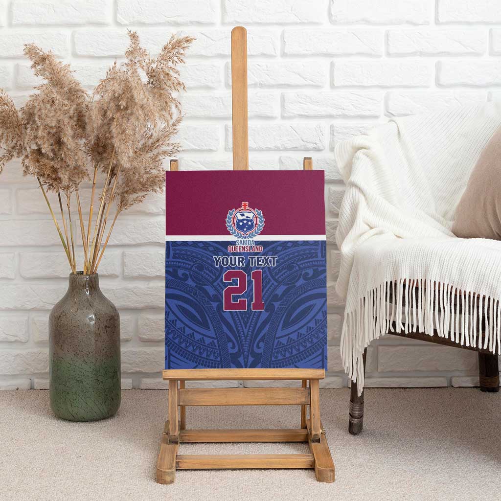 Queensland Samoa Custom Canvas Wall Art Maroon-Blue Pacific Polynesian Tribal Pattern