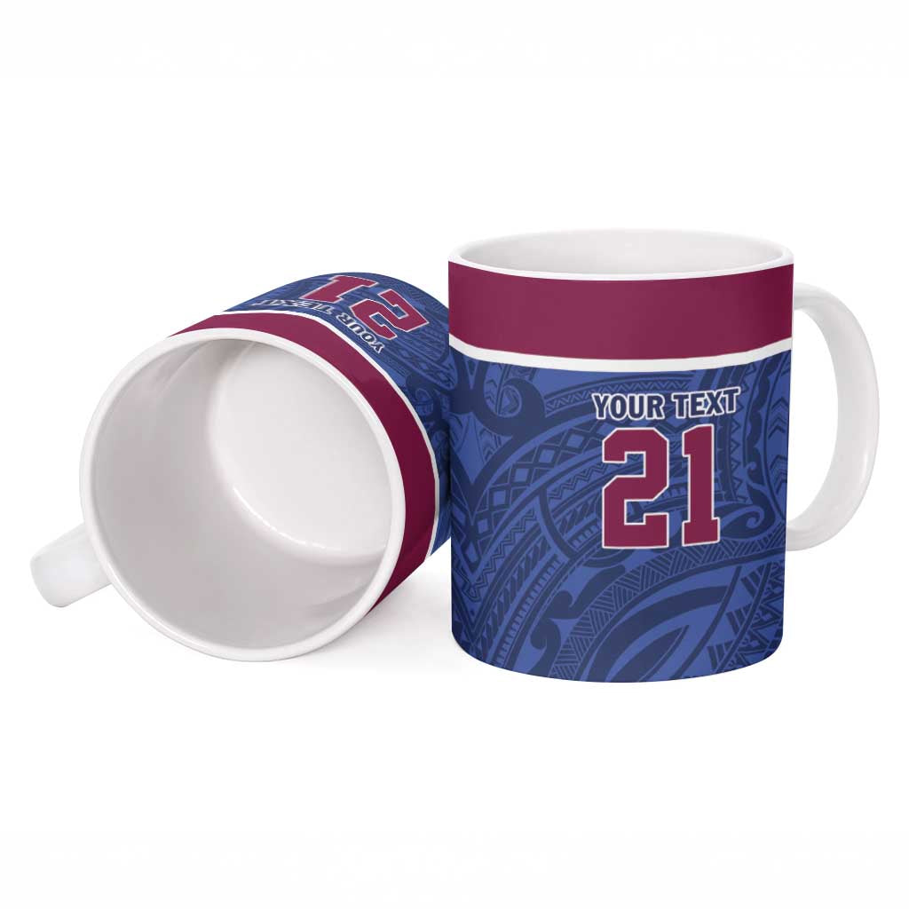 Queensland Samoa Custom Ceramic Mug Maroon-Blue Pacific Polynesian Tribal Pattern - Aussie Hoodie