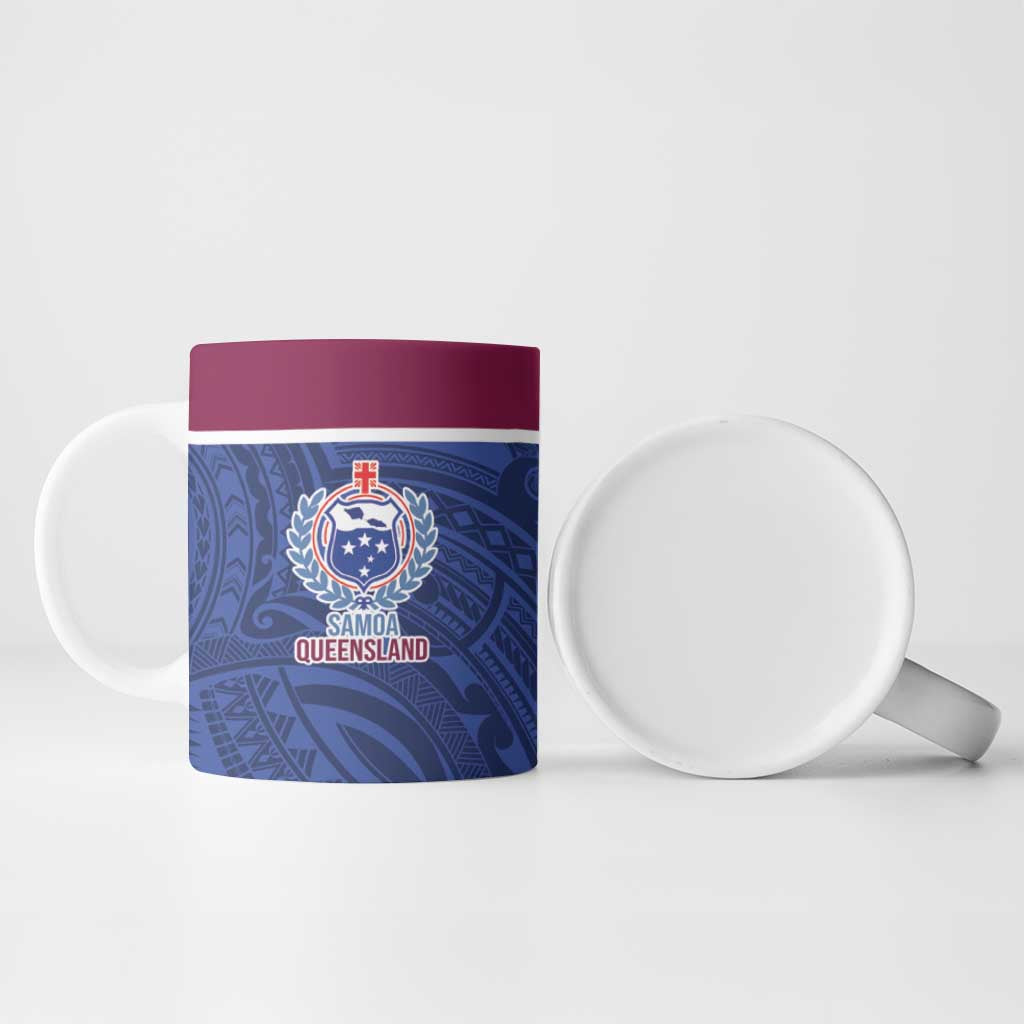 Queensland Samoa Custom Ceramic Mug Maroon-Blue Pacific Polynesian Tribal Pattern - Aussie Hoodie