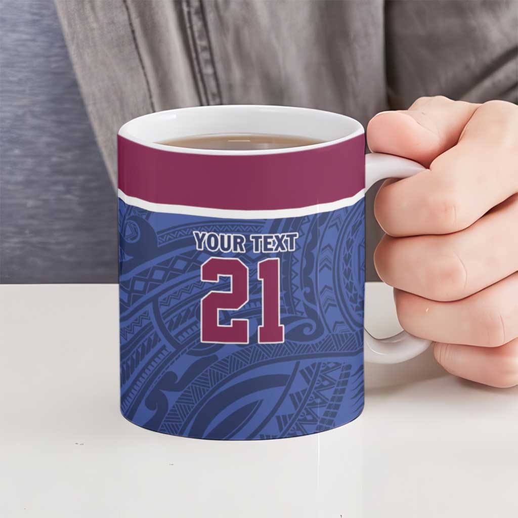 Queensland Samoa Custom Ceramic Mug Maroon-Blue Pacific Polynesian Tribal Pattern - Aussie Hoodie