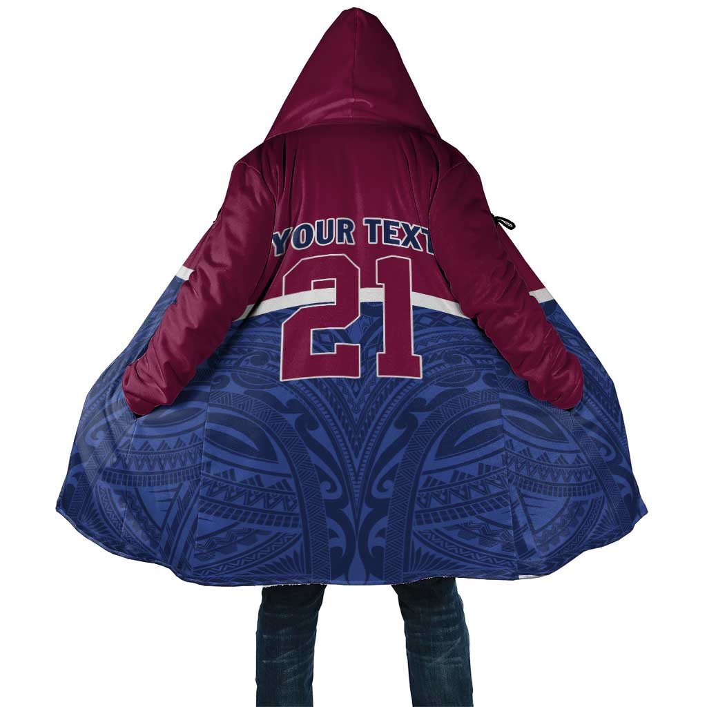 Queensland Samoa Custom Cloak Maroon-Blue Pacific Polynesian Tribal Pattern - Aussie Hoodie