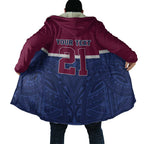 Queensland Samoa Custom Cloak Maroon-Blue Pacific Polynesian Tribal Pattern - Aussie Hoodie