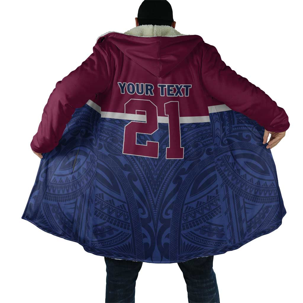 Queensland Samoa Custom Cloak Maroon-Blue Pacific Polynesian Tribal Pattern - Aussie Hoodie