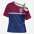 Queensland Samoa Custom Cross Shoulder Shirt Maroon-Blue Pacific Polynesian Tribal Pattern - Aussie Hoodie