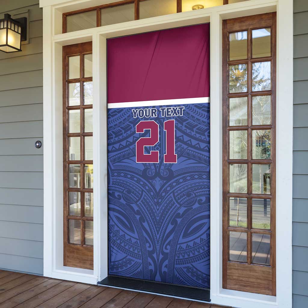 Queensland Samoa Custom Door Cover Maroon-Blue Pacific Polynesian Tribal Pattern - Aussie Hoodie