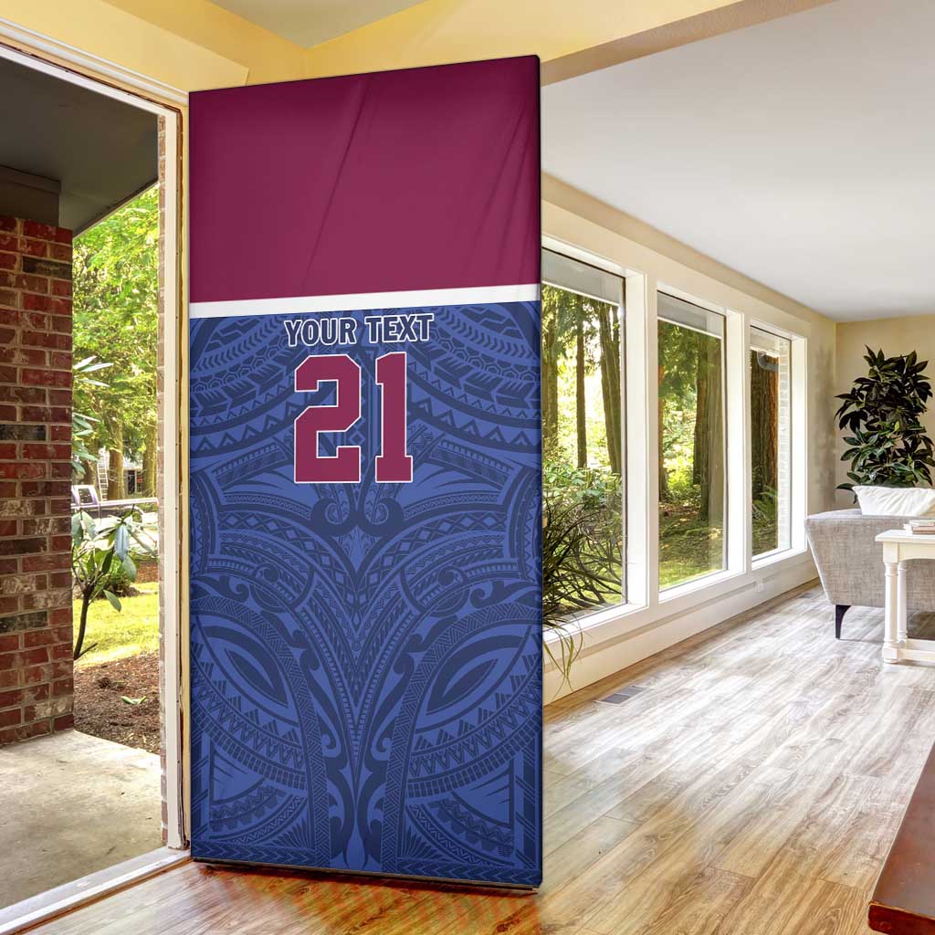 Queensland Samoa Custom Door Cover Maroon-Blue Pacific Polynesian Tribal Pattern - Aussie Hoodie