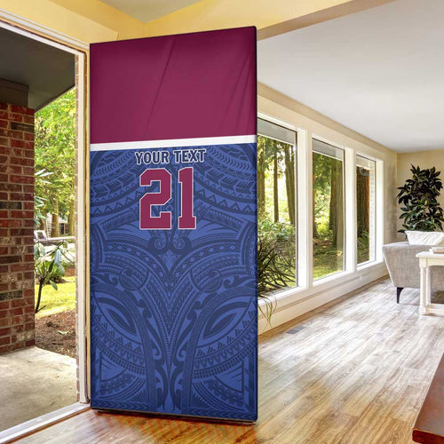 Queensland Samoa Custom Door Cover Maroon-Blue Pacific Polynesian Tribal Pattern - Aussie Hoodie