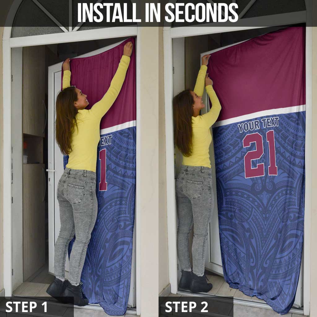 Queensland Samoa Custom Door Cover Maroon-Blue Pacific Polynesian Tribal Pattern - Aussie Hoodie