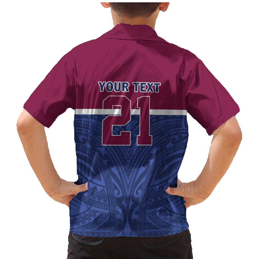 Queensland Samoa Custom Family Matching Mermaid Dress and Hawaiian Shirt Maroon-Blue Pacific Polynesian Tribal Pattern