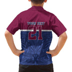 Queensland Samoa Custom Family Matching Off The Shoulder Long Sleeve Dress and Hawaiian Shirt Maroon-Blue Pacific Polynesian Tribal Pattern