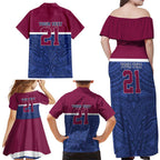 Queensland Samoa Custom Family Matching Off Shoulder Maxi Dress and Hawaiian Shirt Maroon-Blue Pacific Polynesian Tribal Pattern