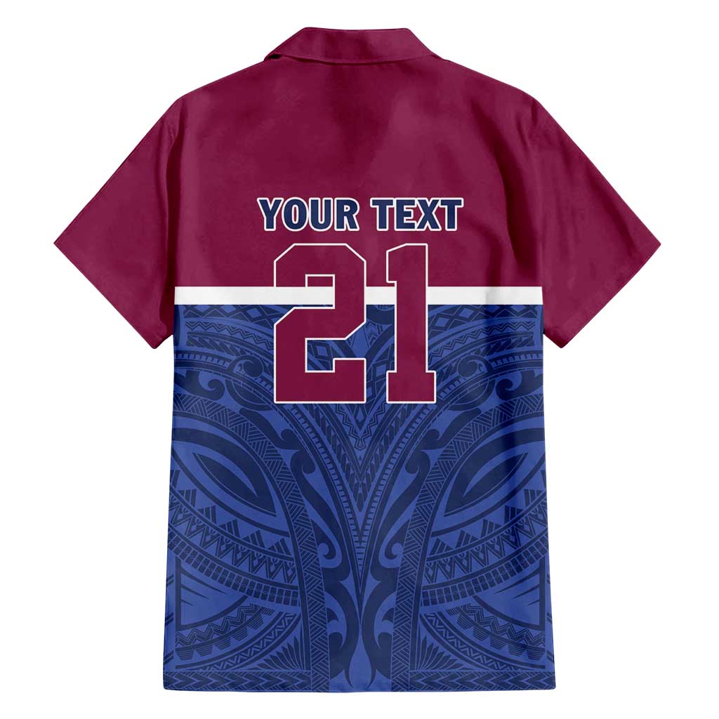 Queensland Samoa Custom Family Matching Off Shoulder Maxi Dress and Hawaiian Shirt Maroon-Blue Pacific Polynesian Tribal Pattern