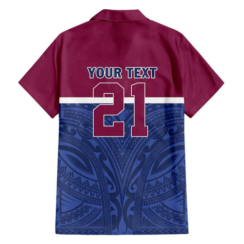Queensland Samoa Custom Family Matching Off Shoulder Maxi Dress and Hawaiian Shirt Maroon-Blue Pacific Polynesian Tribal Pattern