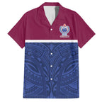Queensland Samoa Custom Family Matching Puletasi and Hawaiian Shirt Maroon-Blue Pacific Polynesian Tribal Pattern