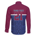 Queensland Samoa Custom Family Matching Puletasi and Hawaiian Shirt Maroon-Blue Pacific Polynesian Tribal Pattern
