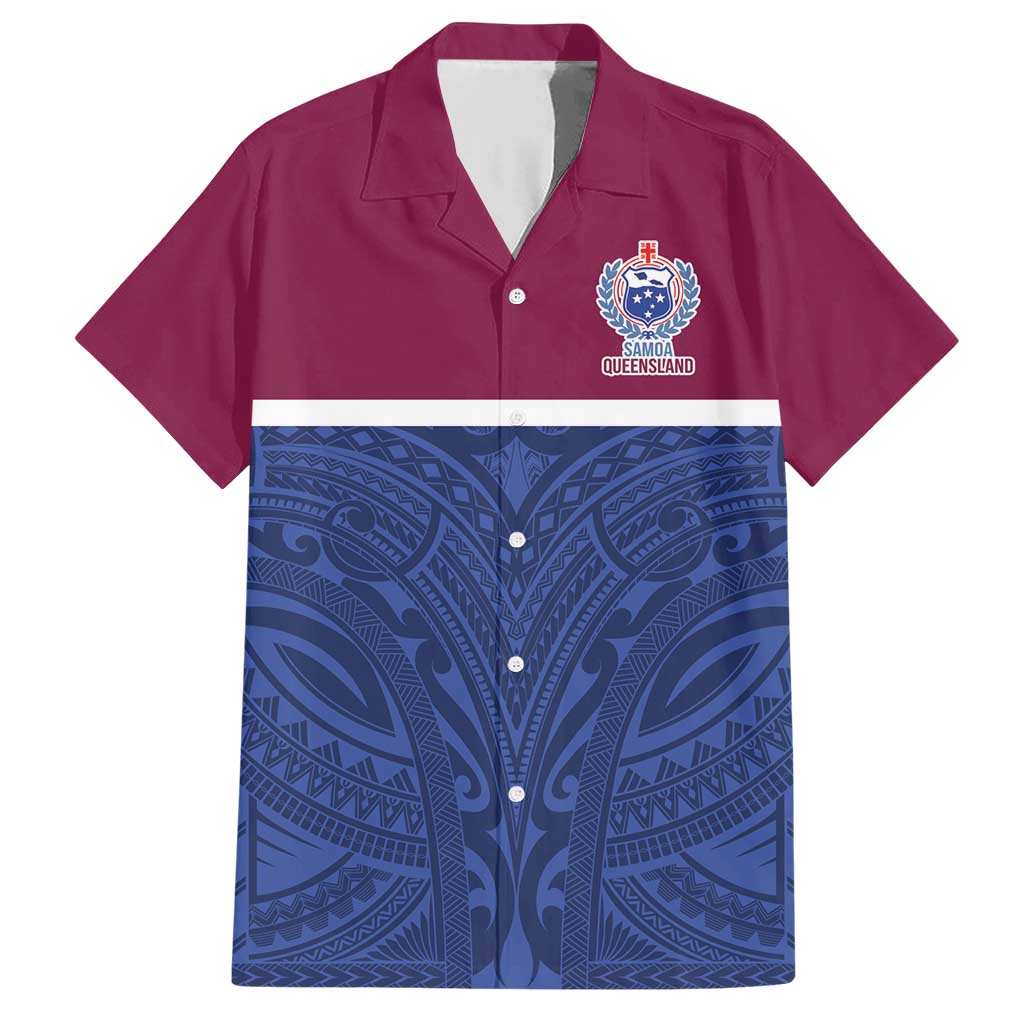 Queensland Samoa Custom Family Matching Short Sleeve Bodycon Dress and Hawaiian Shirt Maroon-Blue Pacific Polynesian Tribal Pattern