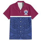 Queensland Samoa Custom Family Matching Short Sleeve Bodycon Dress and Hawaiian Shirt Maroon-Blue Pacific Polynesian Tribal Pattern