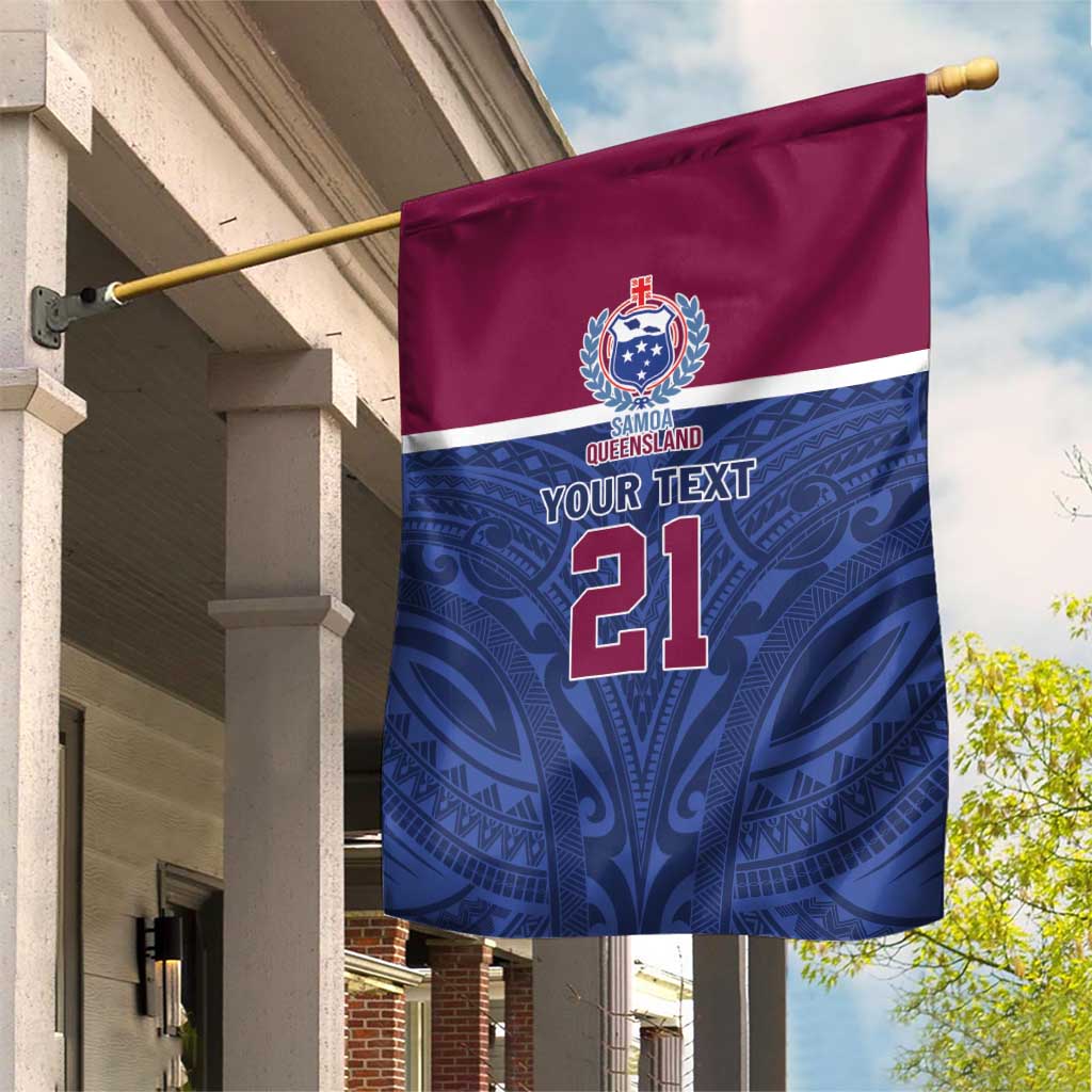 Queensland Samoa Custom Garden Flag Maroon-Blue Pacific Polynesian Tribal Pattern