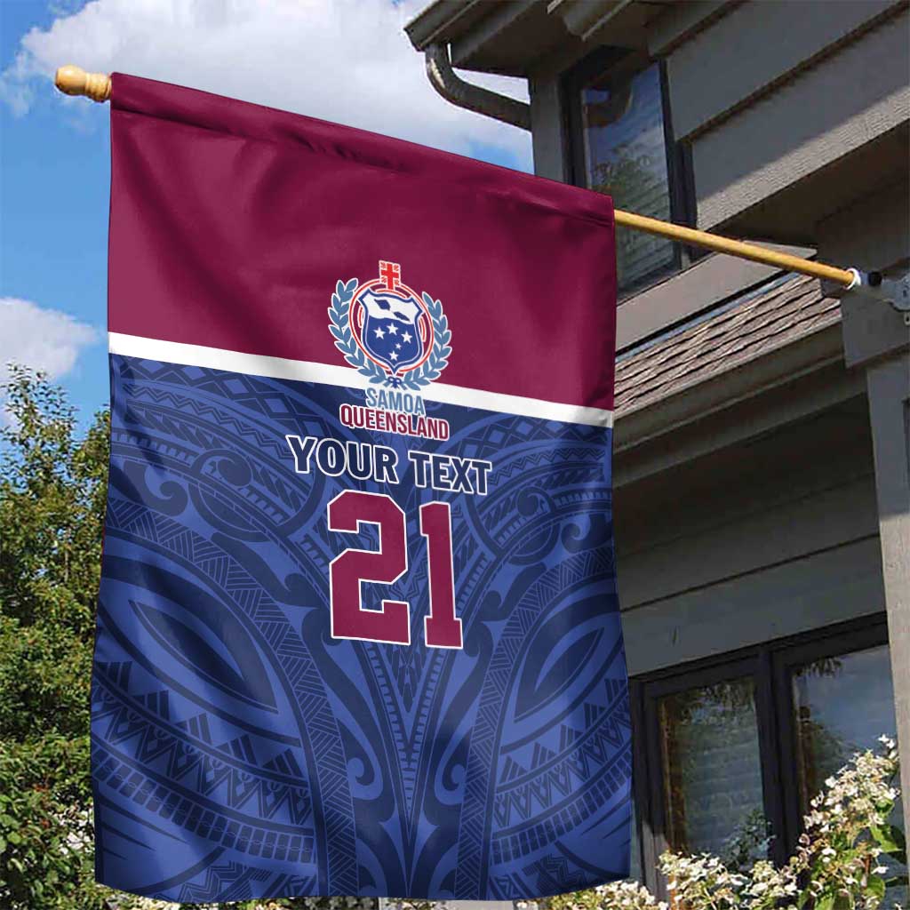 Queensland Samoa Custom Garden Flag Maroon-Blue Pacific Polynesian Tribal Pattern