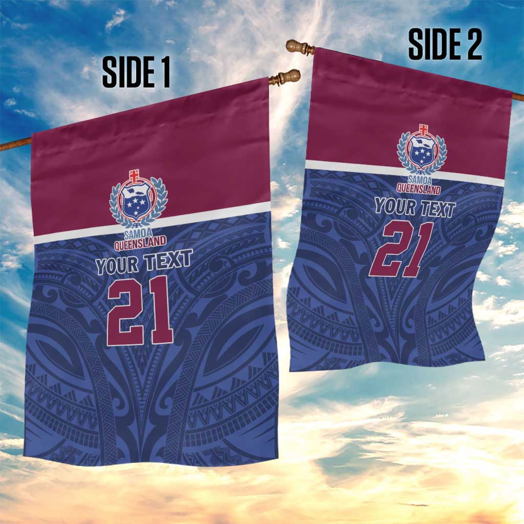 Queensland Samoa Custom Garden Flag Maroon-Blue Pacific Polynesian Tribal Pattern