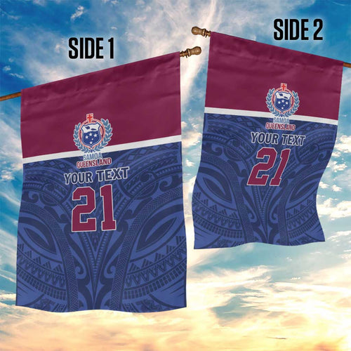 Queensland Samoa Custom Garden Flag Maroon-Blue Pacific Polynesian Tribal Pattern