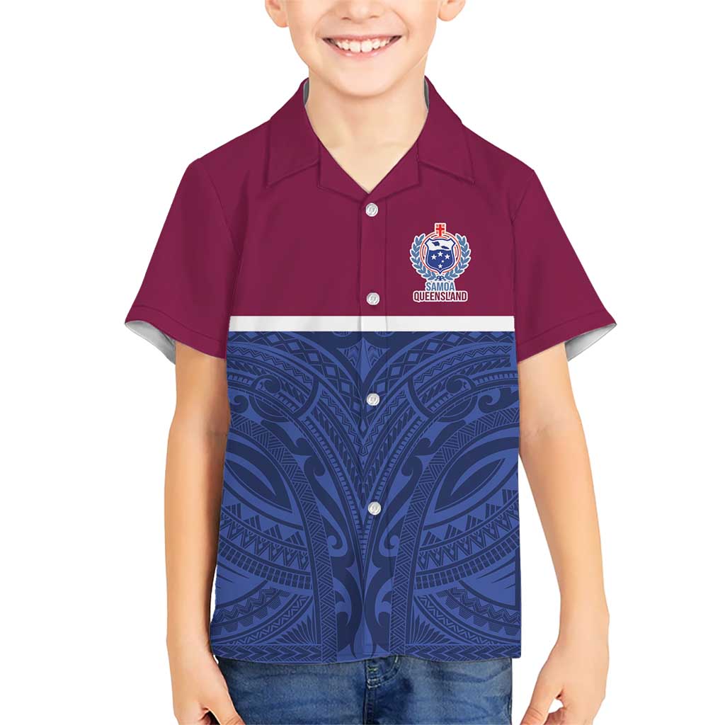 Queensland Samoa Custom Hawaiian Shirt Maroon-Blue Pacific Polynesian Tribal Pattern