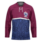 Queensland Samoa Custom Hockey Jersey Maroon-Blue Pacific Polynesian Tribal Pattern - Aussie Hoodie