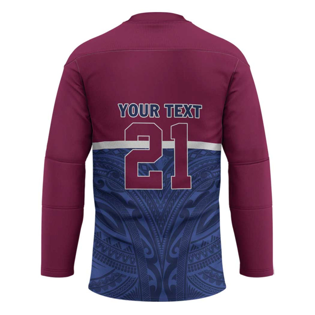 Queensland Samoa Custom Hockey Jersey Maroon-Blue Pacific Polynesian Tribal Pattern - Aussie Hoodie