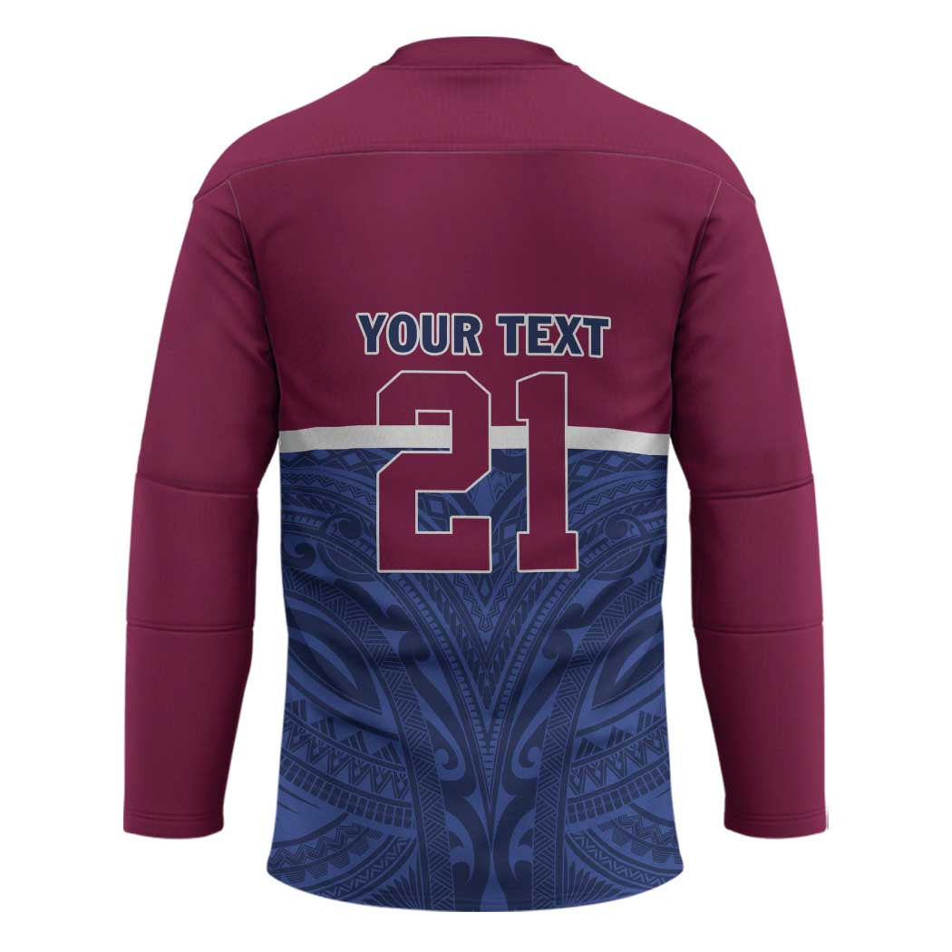 Queensland Samoa Custom Hockey Jersey Maroon-Blue Pacific Polynesian Tribal Pattern - Aussie Hoodie