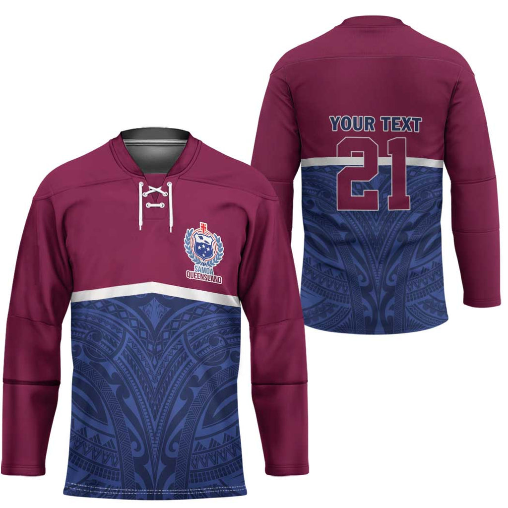 Queensland Samoa Custom Hockey Jersey Maroon-Blue Pacific Polynesian Tribal Pattern - Aussie Hoodie
