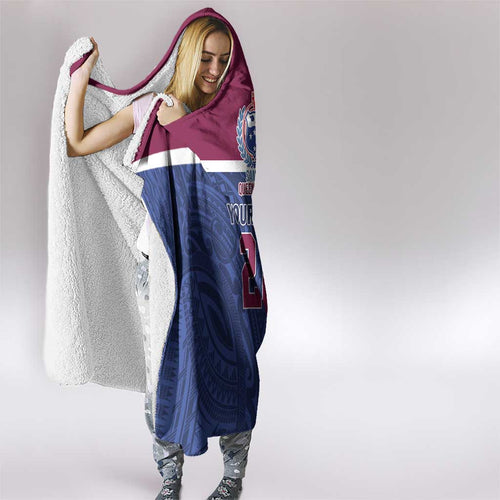 Queensland Samoa Custom Hooded Blanket Maroon-Blue Pacific Polynesian Tribal Pattern
